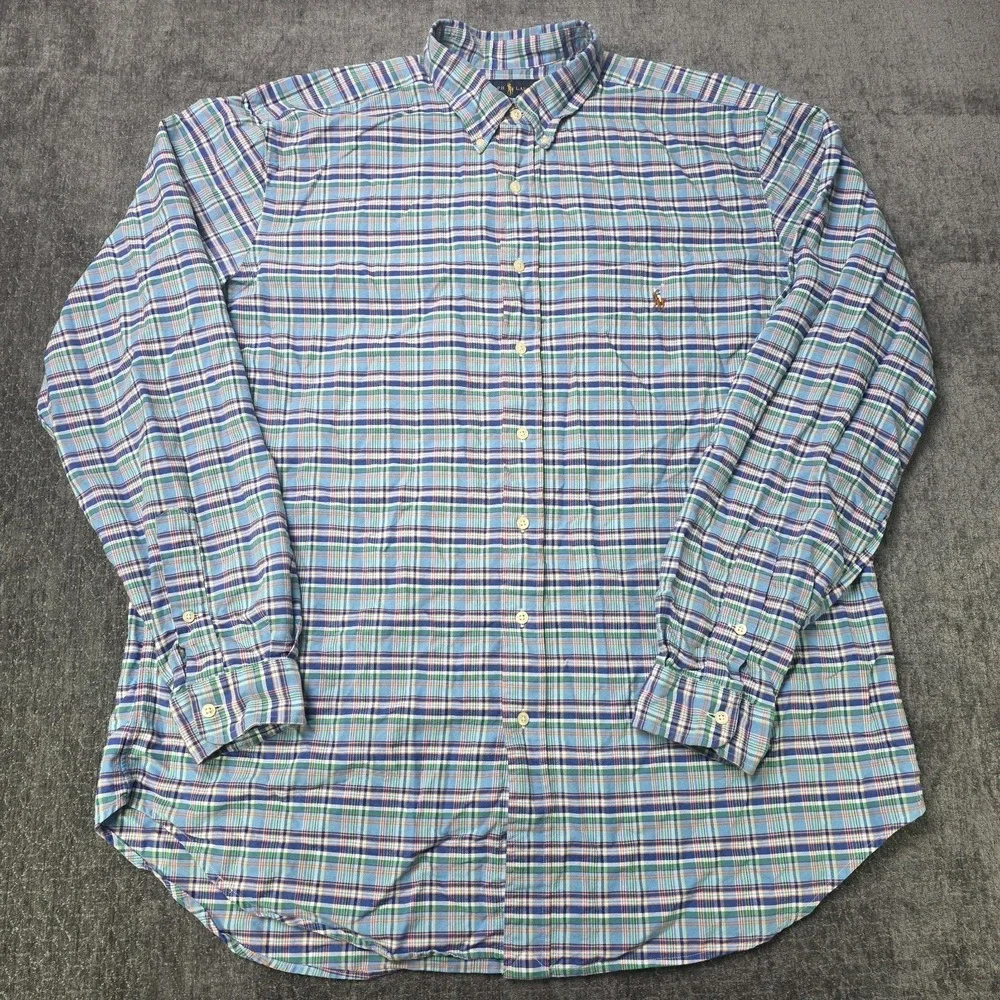 Ralph Lauren Button Down Mens XLT Tall Flesh Pony Multicolor Plaid Preppy Long